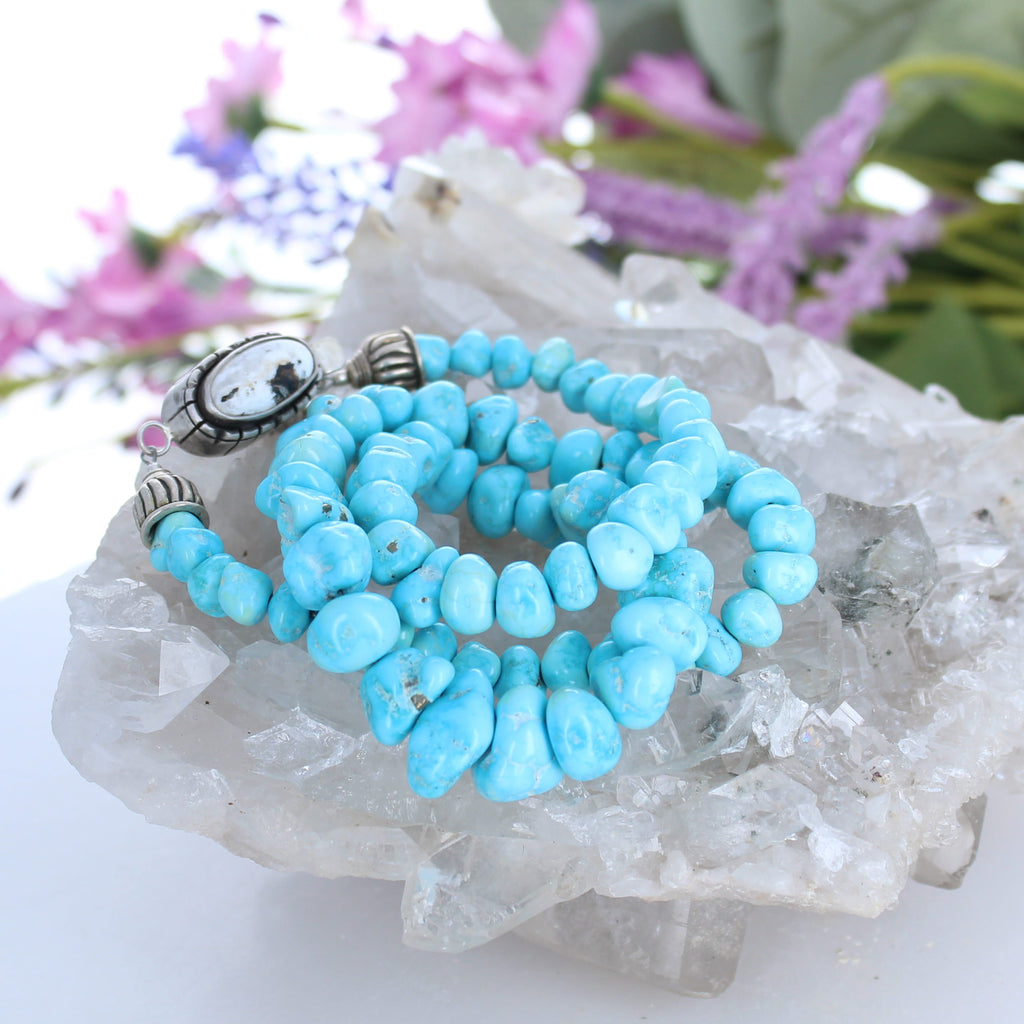 White Creek Turquoise Beads Nugget Necklace Sterling Southwest Elegance