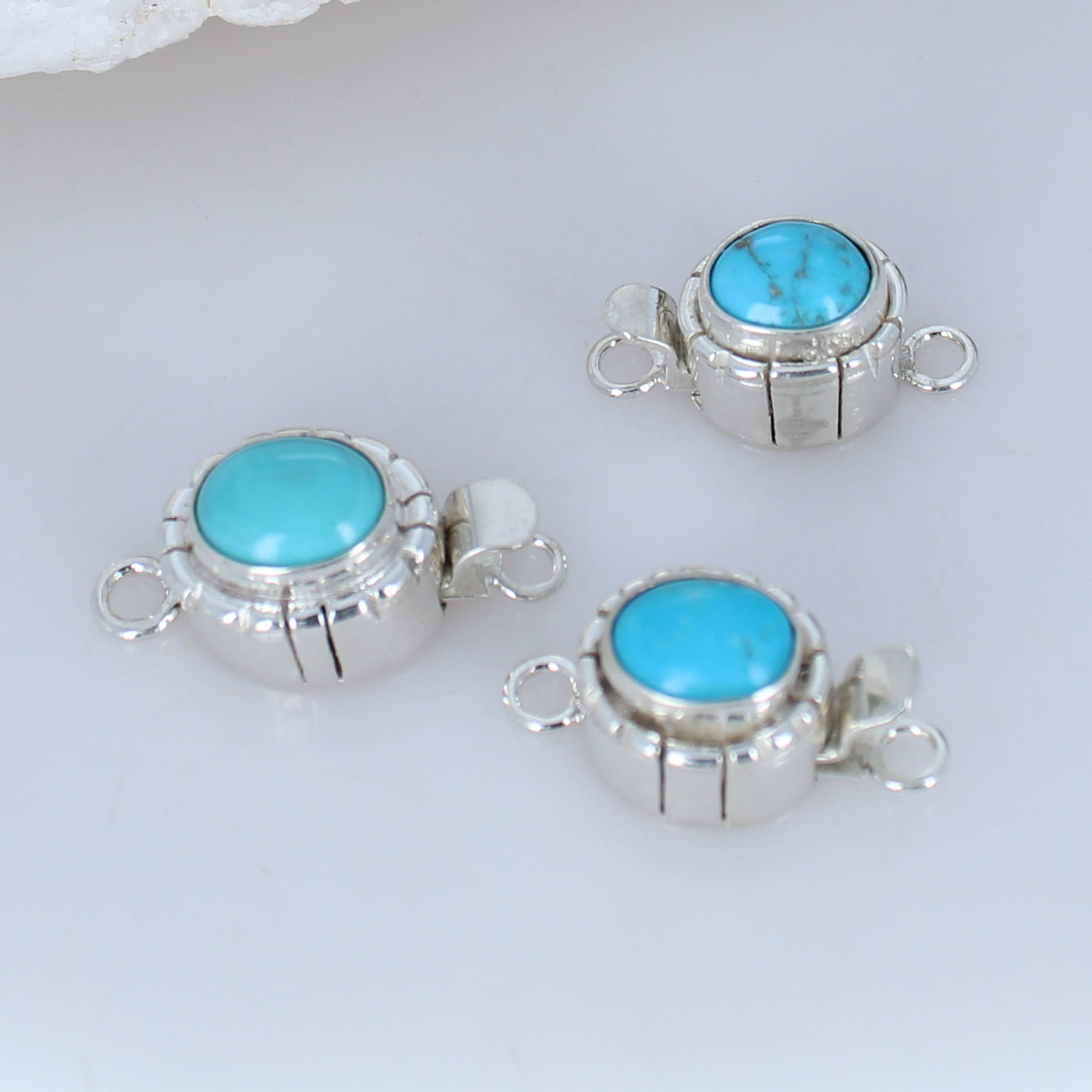 Kingman Turquoise Sterling Clasps Southwestern Style Set of 3 -NewWorldGems