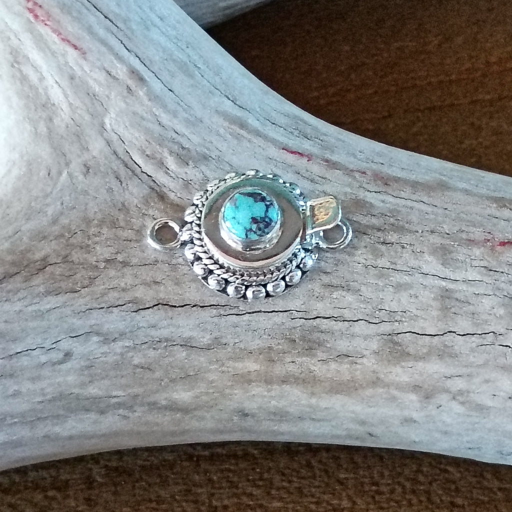 RARE DRY CREEK Turquoise Sterling Silver Clasp 6mm Round with Matrix