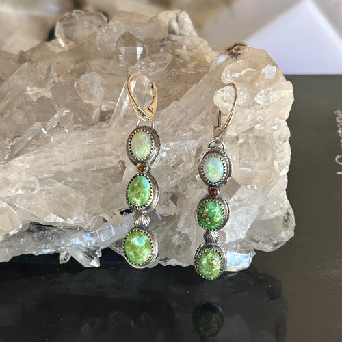 AAA Australian Opal and Sonoran Gold Turquoise Earrings Sterling Silver