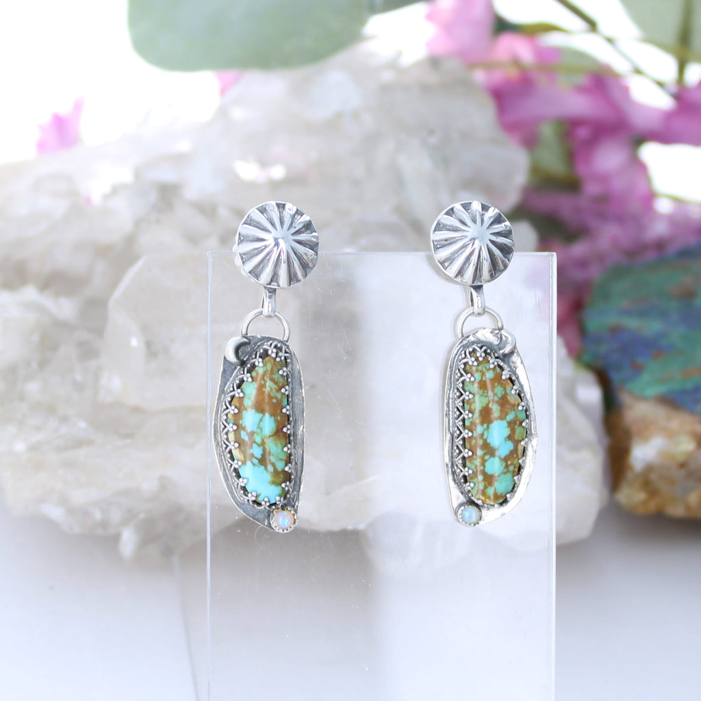 AAA VIVID TURQUOISE and Opal Earrings #8 Mine Sterling Southwest
