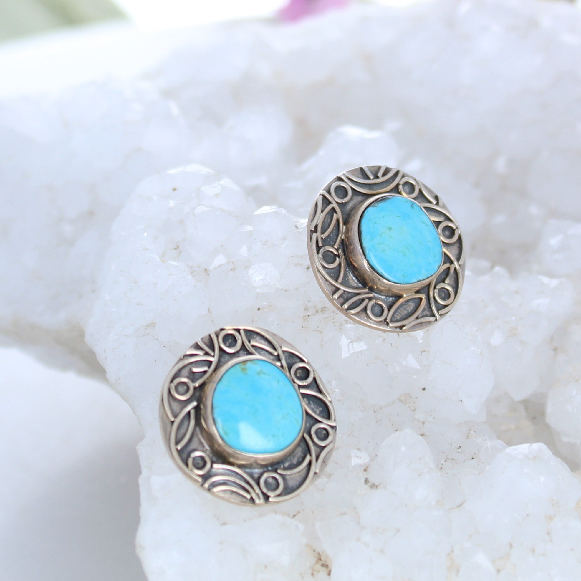 AAA Kingman Turquoise Sterling Earrings Post Style 14mm
