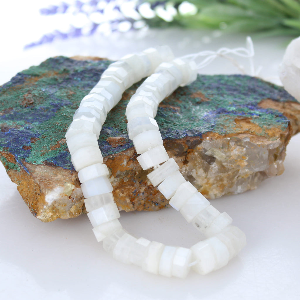 Elegant Rainbow Moonstone Beads Faceted Cylinders 14"