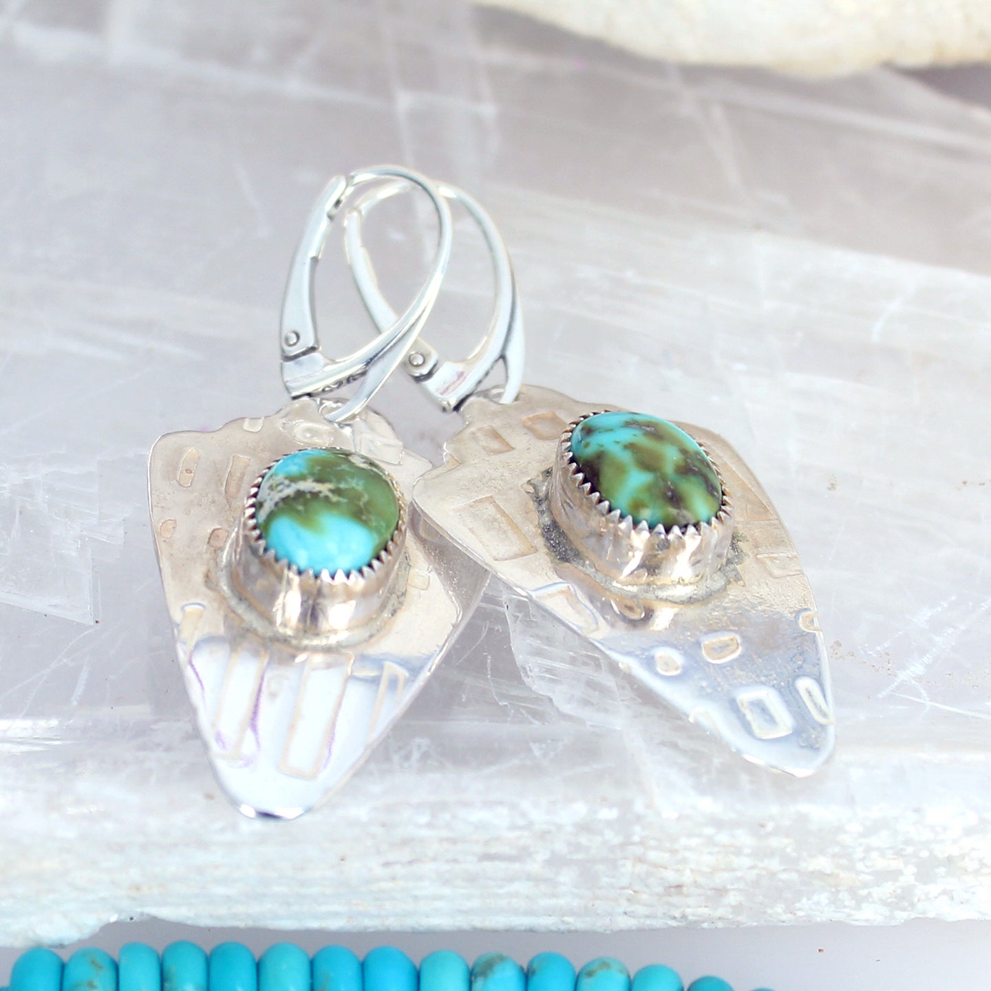 Sterling Silver Arrowhead Earrings with Sonoran Turquoise