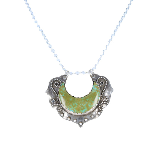 Green Kingman Turquoise Sterling Moon Crescent Pendant Necklace