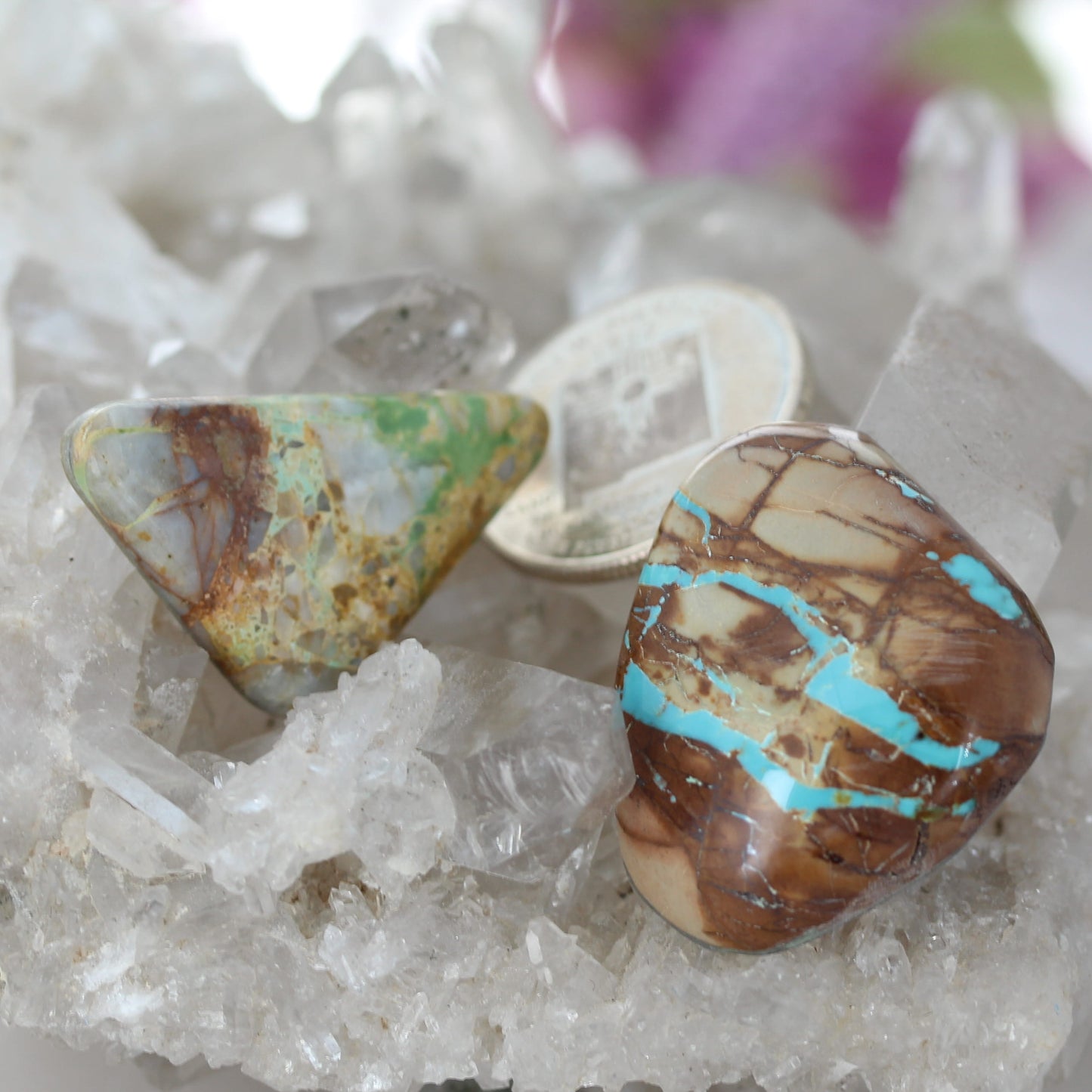 Rare Royston Turquoise Cabochon Pendant Components 2 Large PCS