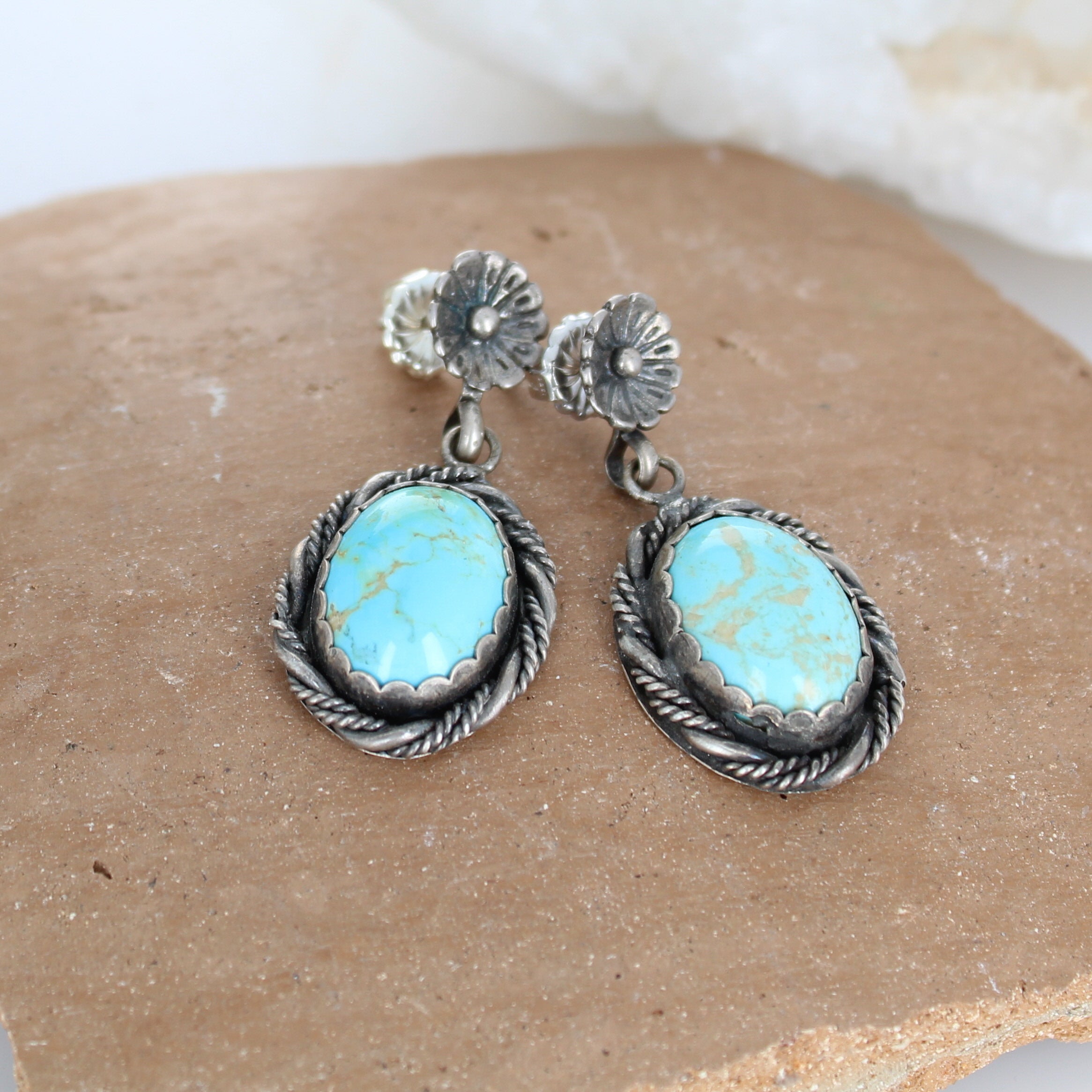 Turquoise Earrings Oval Sterling #8 Mine Southwestern