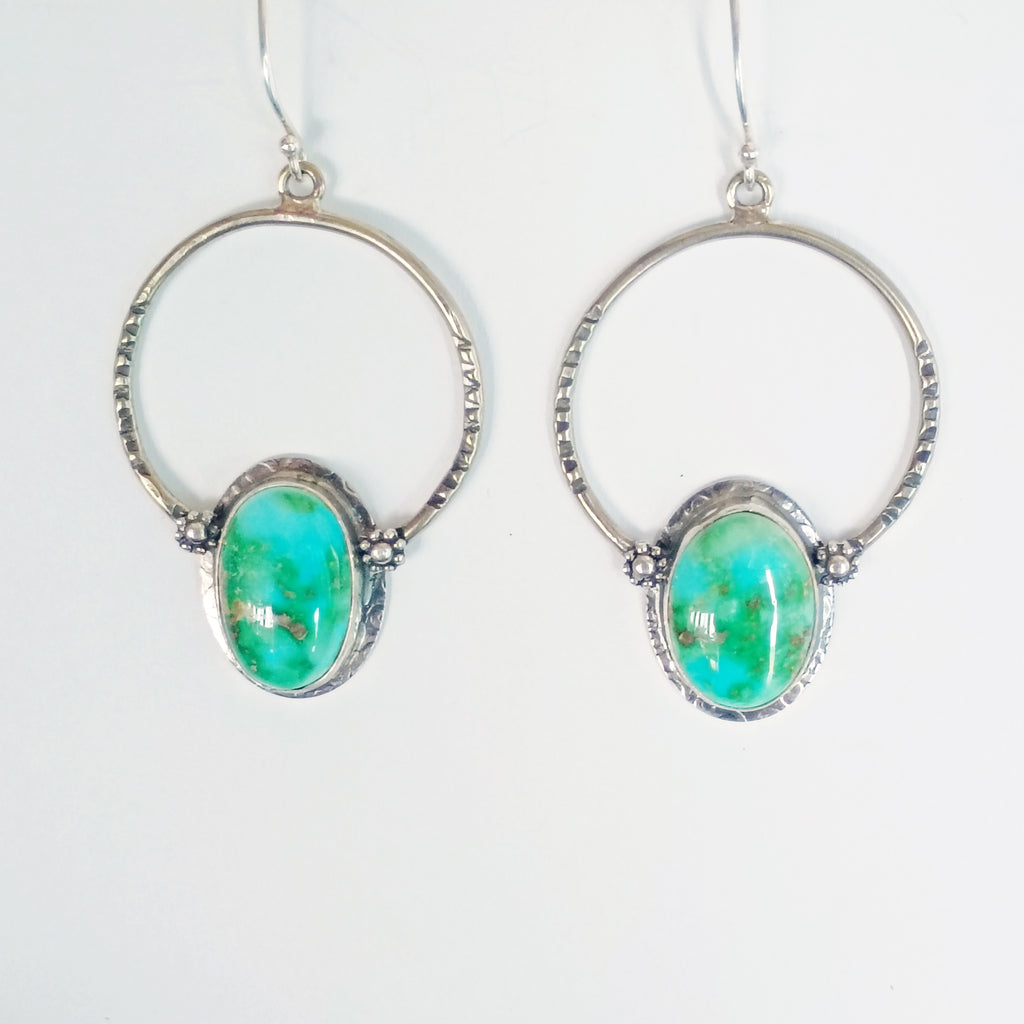 Gorgeous Blue Green Sonoran Gold Turquoise Earrings Hoops Sterling Silver