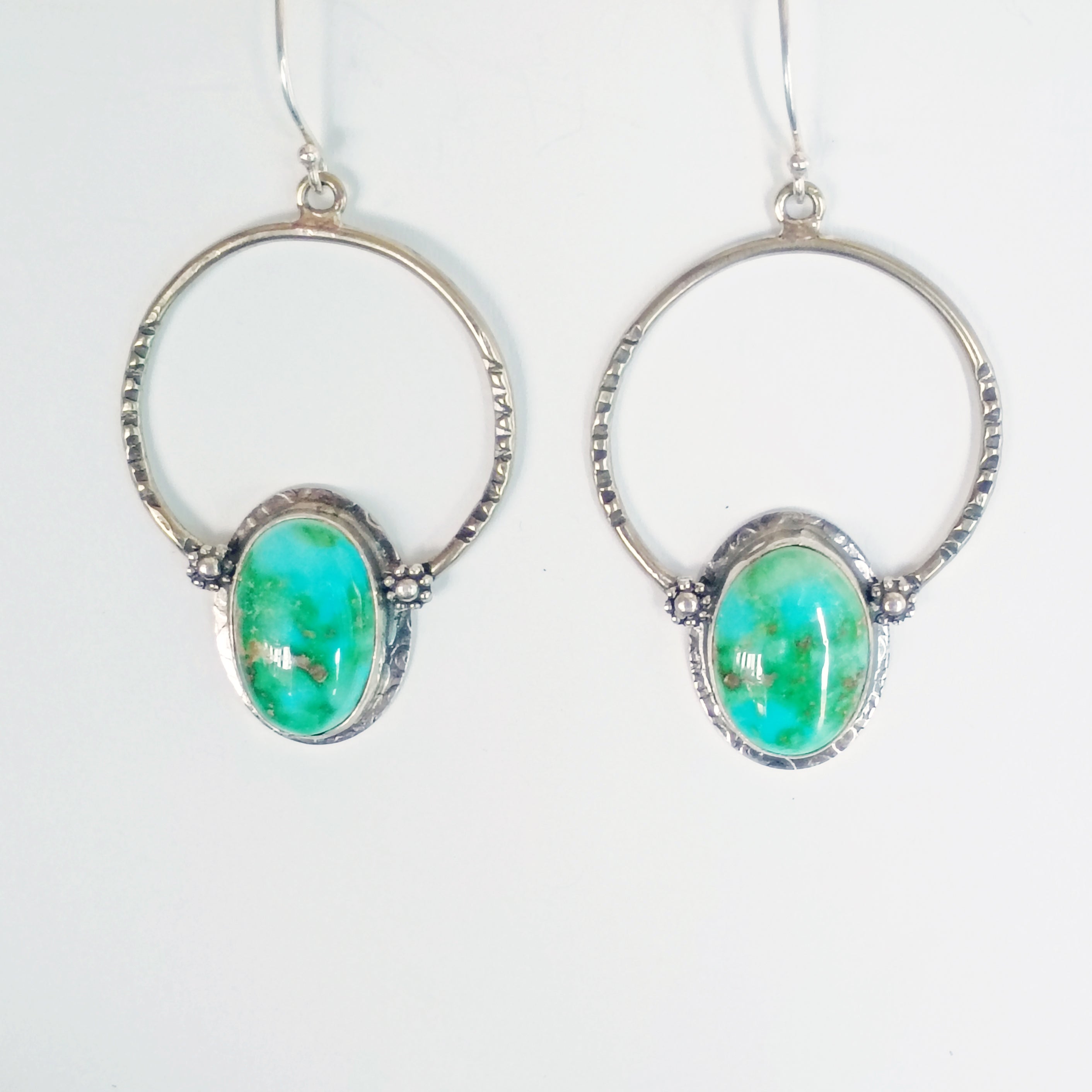 Gorgeous Blue Green Sonoran Gold Turquoise Earrings Hoops Sterling Silver