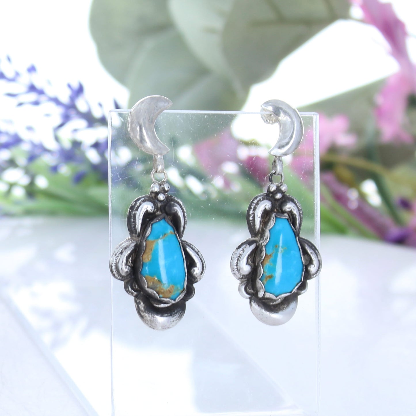 Many Moons Sonoran Blue Turquoise Earrings Sterling Silver #2
