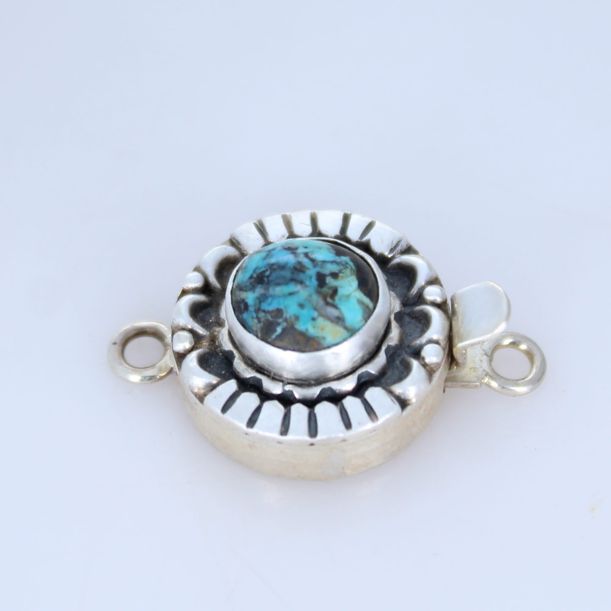 BLUE MOON TURQUOISE Clasp Blue Black Moon Design Sterling -NewWorldGems