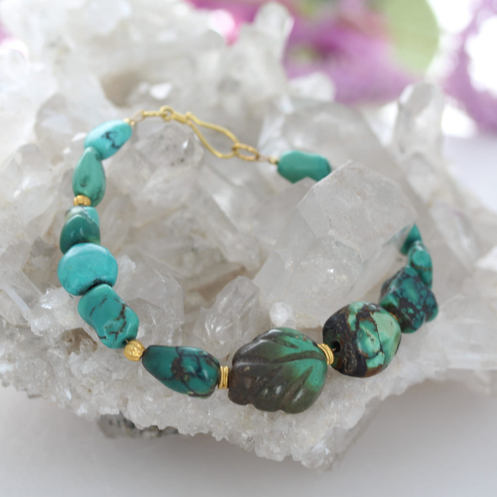 Stunning Antique Tibetan Turquoise and 18K Gold Bracelet