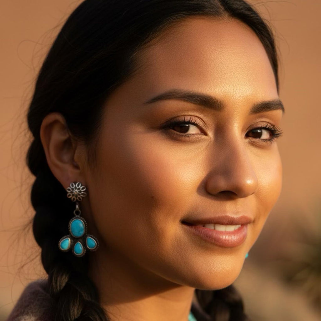 Blue Ridge Orvil Jack Petal Earrings Sterling Silver 4 Stone Posts