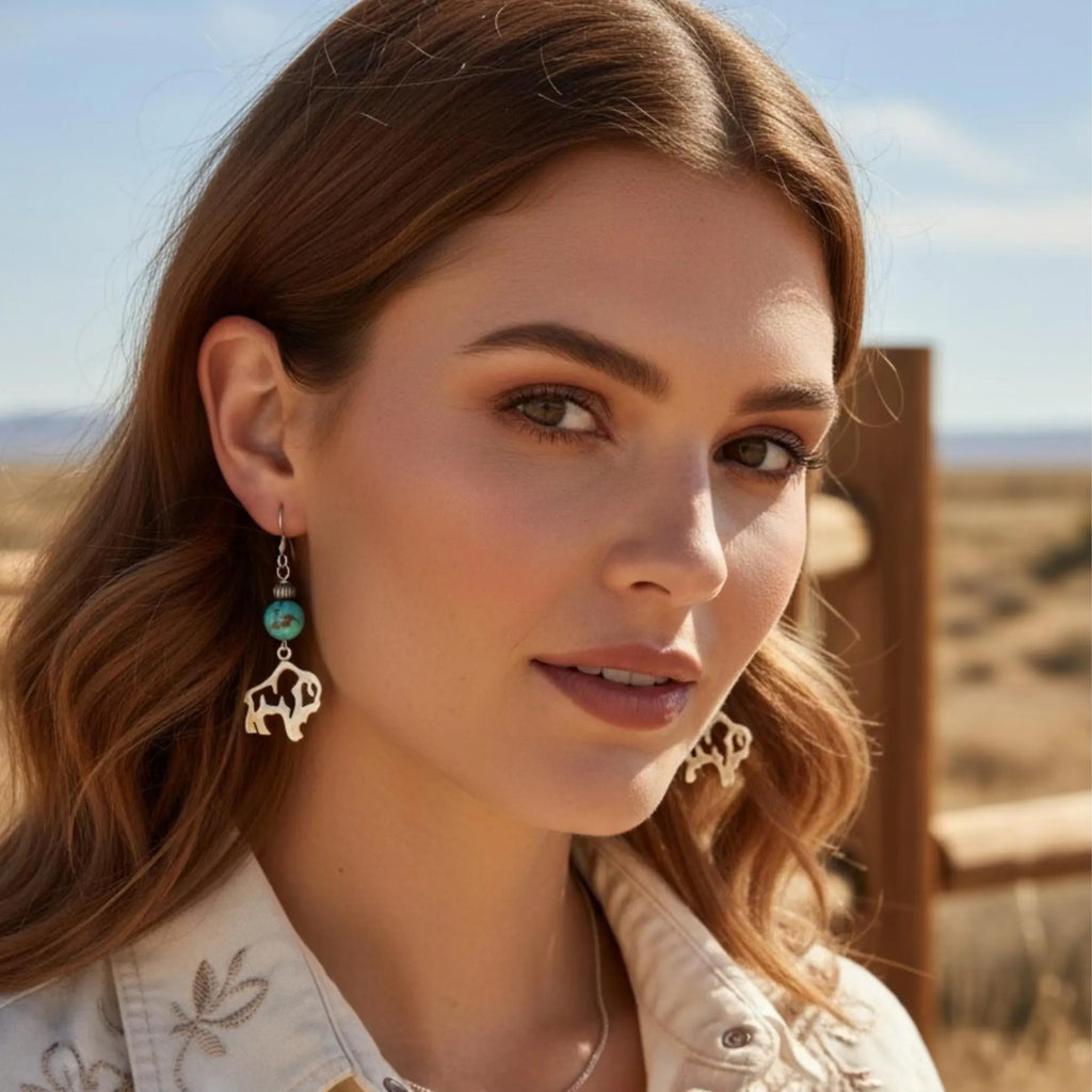 AAA Sonoran Blue Turquoise Buffalo Earrings Southwest Sterling Silver