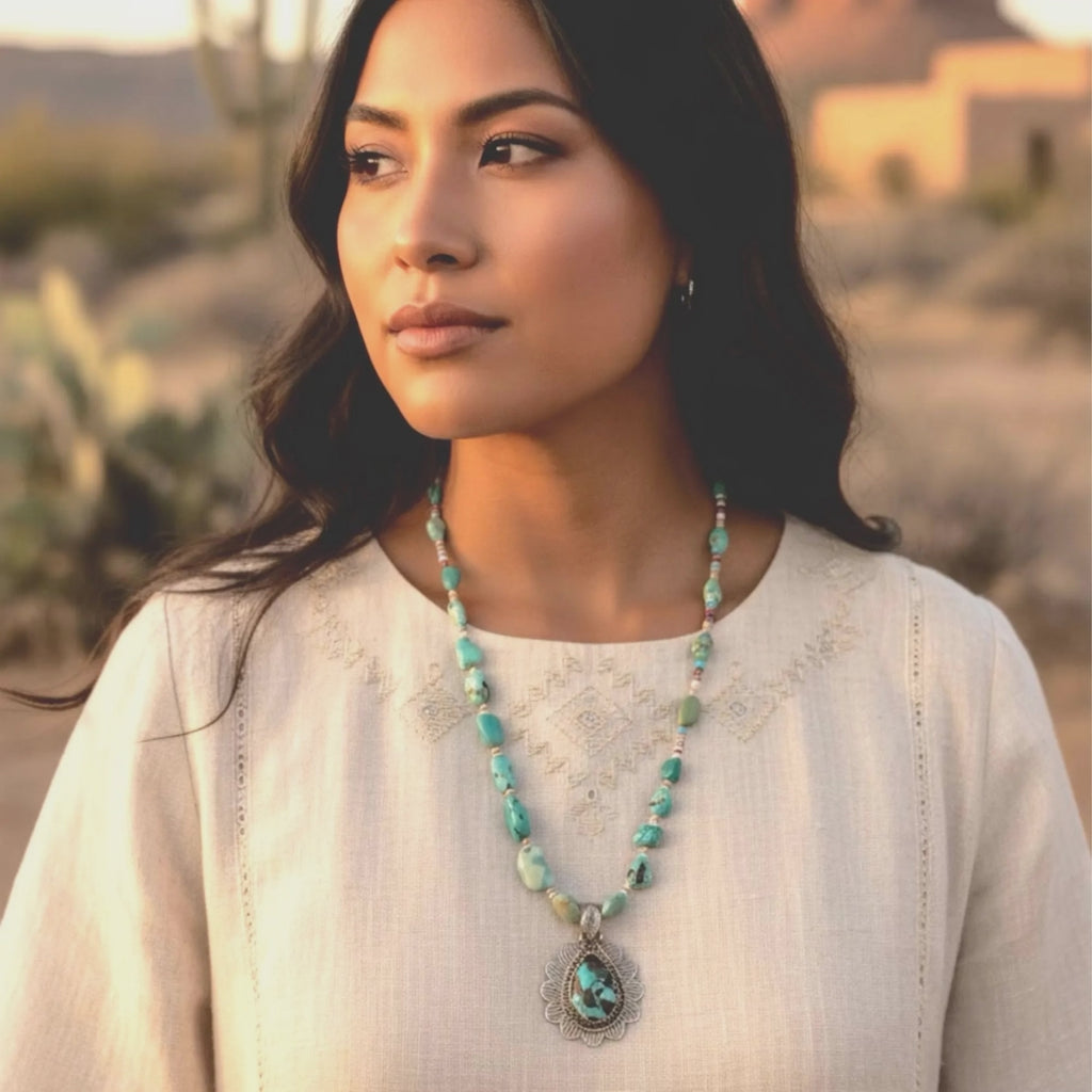 Carico Lake Turquoise Necklace Fiesta Colors Sterling Silver Southwest 21"