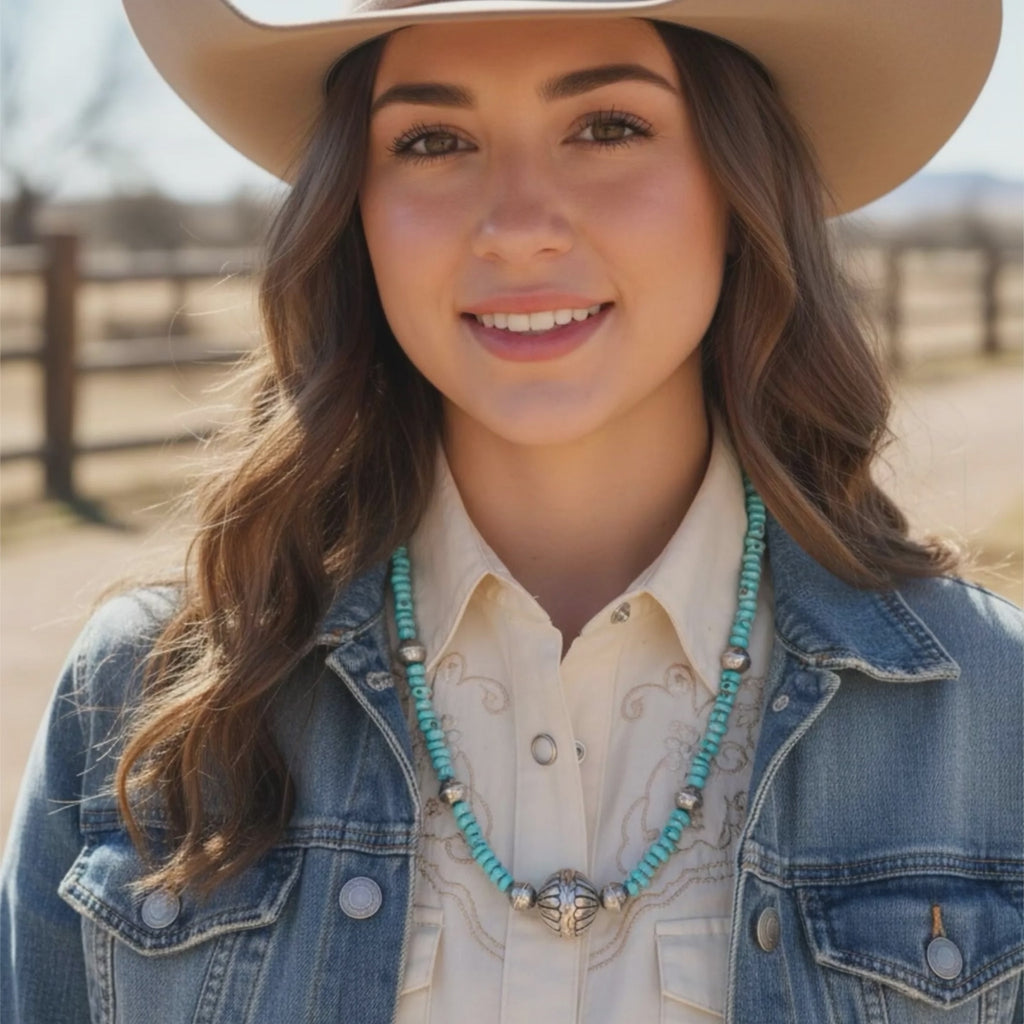 Lone Mountain Turquoise Necklace Sterling Bench Made Beads Southwest Style 21"