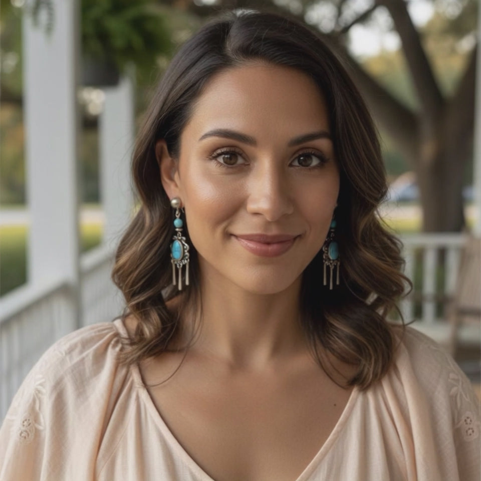 Blue Ridge Nevada Turquoise Earrings Scroll Design Dangles