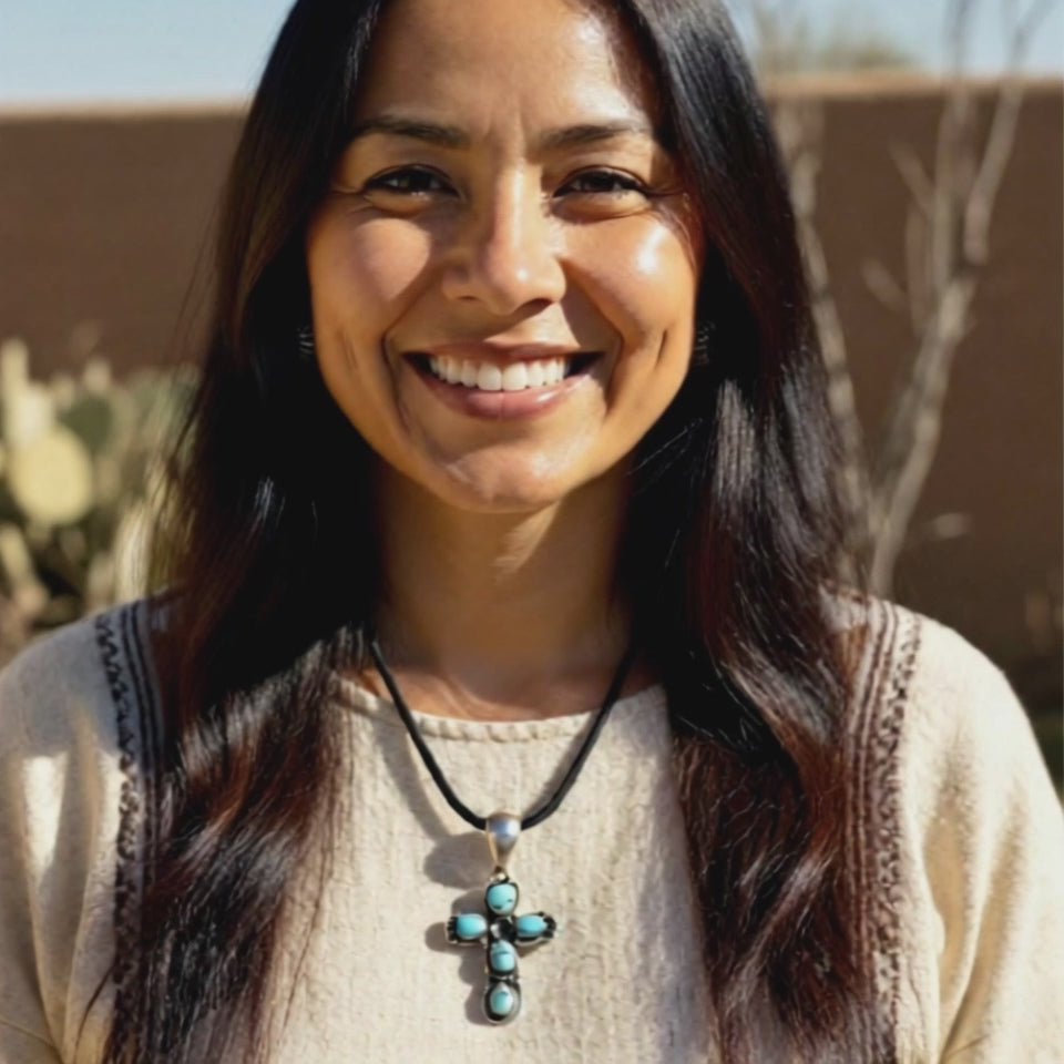Baby Blue Kazakhstan Turquoise Cross Pendant Sterling Silver