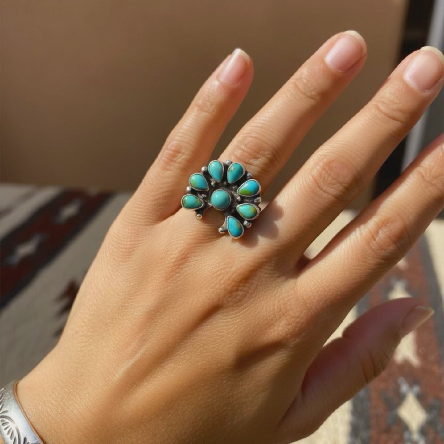 Sonoran Mountain Turquoise Naja Moon Ring Sterling Small Size 7