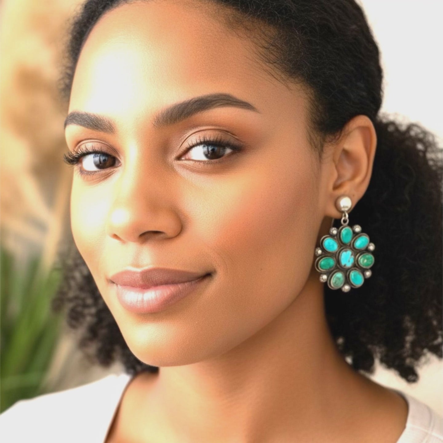 Emerald Valley Turquoise Flower Earrings Sterling Southwest 8 Stones