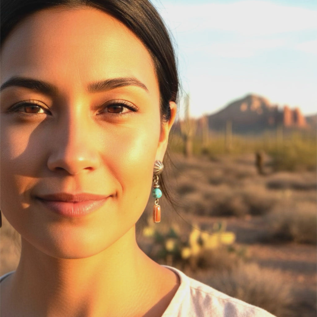CORAL and TURQUOISE EARRINGS Frieda Kahlo Inspired Handmade