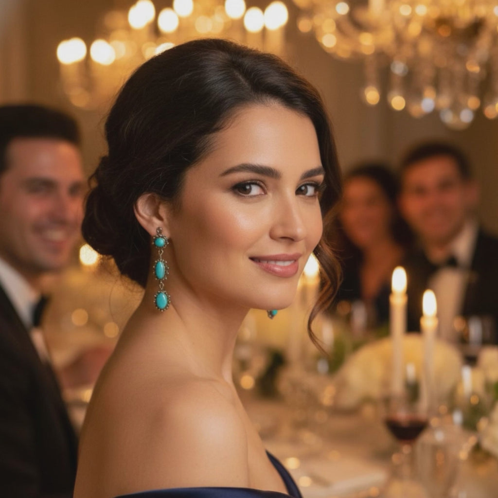 SLEEPING BEAUTY TURQUOISE Earrings Faceted 3 Stone Beauties