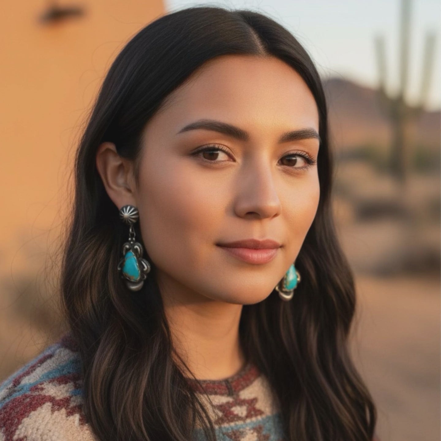 Many Moons Sonoran Blue Turquoise Earrings Sterling Silver #2