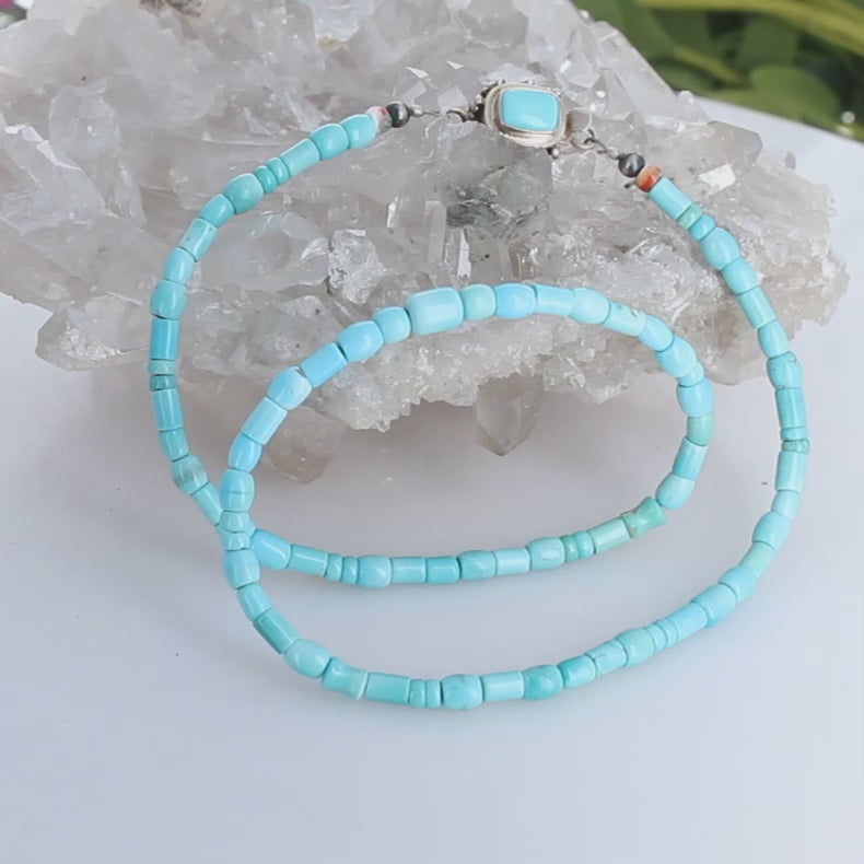 Sleeping Beauty Turquoise Necklace Mixed Shape Sterling 17.5"