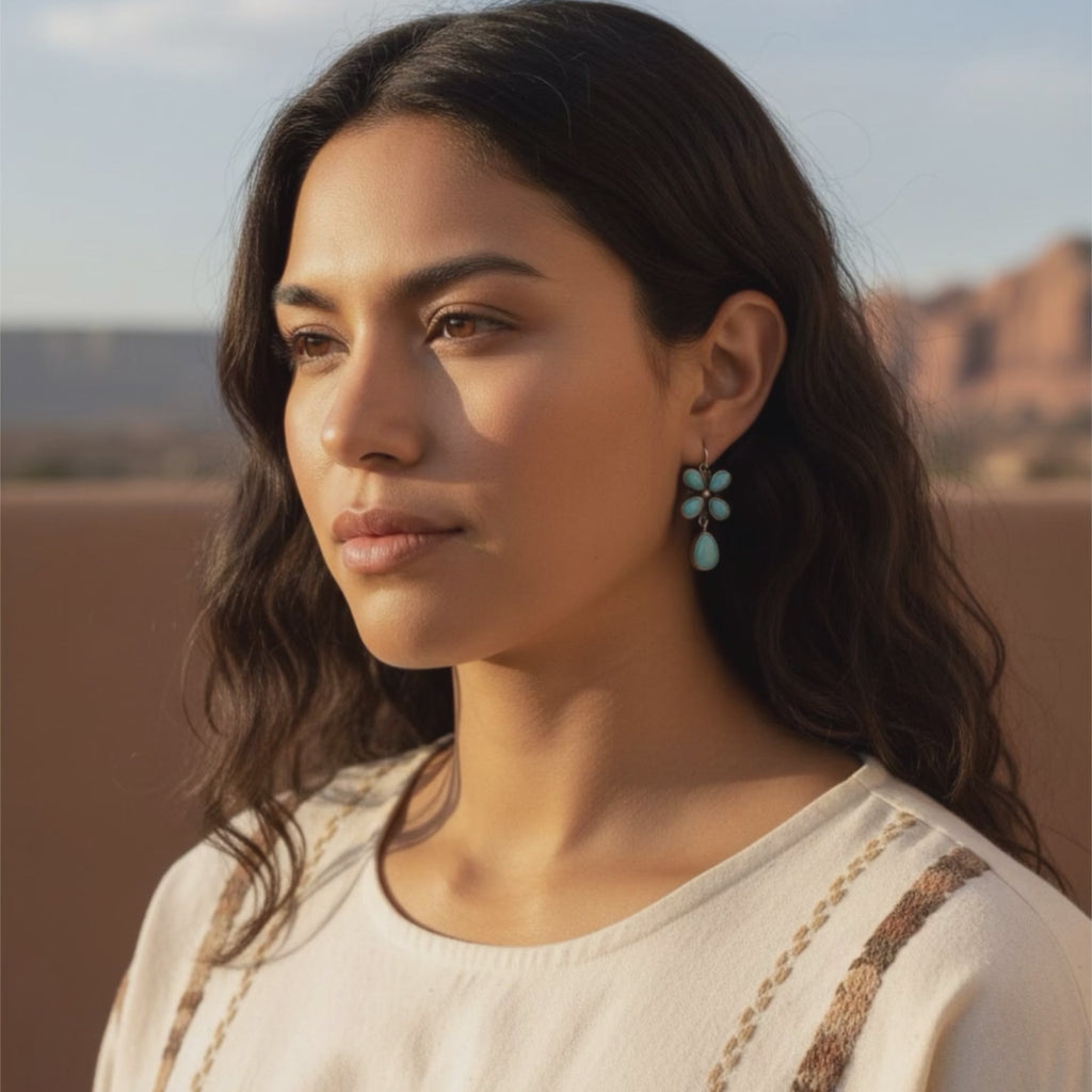 AAA Robins Egg Blue CAMPITOS TURQUOISE Flower Earrings Sterling