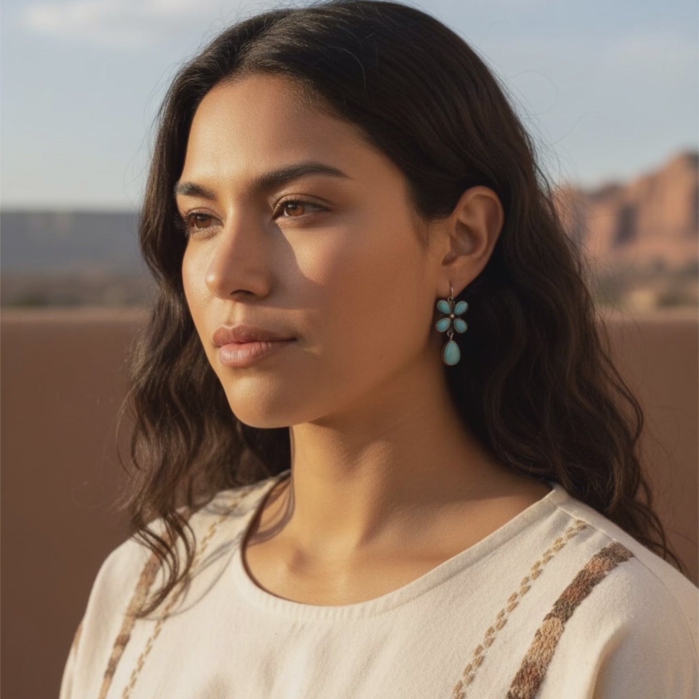 AAA Robins Egg Blue CAMPITOS TURQUOISE Flower Earrings Sterling