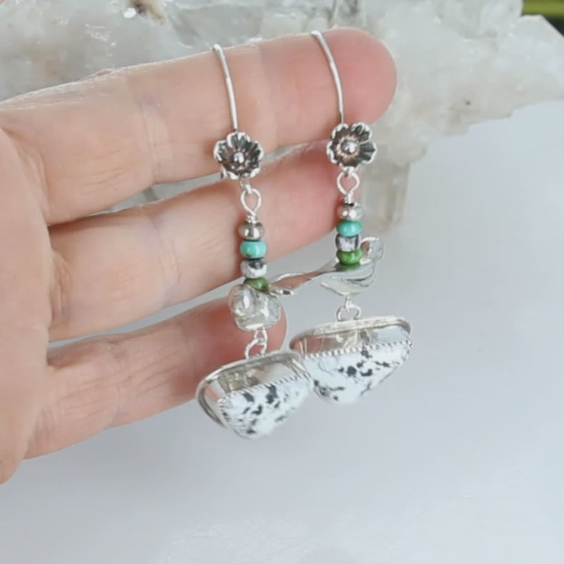 Gorgeous White Buffalo Sonoran Blue and White Turquoise Earrings Sterling  Birds