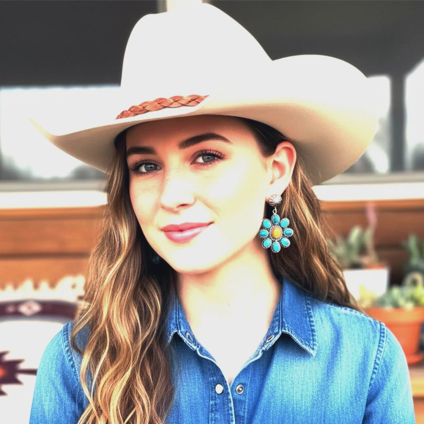 Kingman Turquoise and Spiny Oyster Flower Earrings Southwest 9 Stones