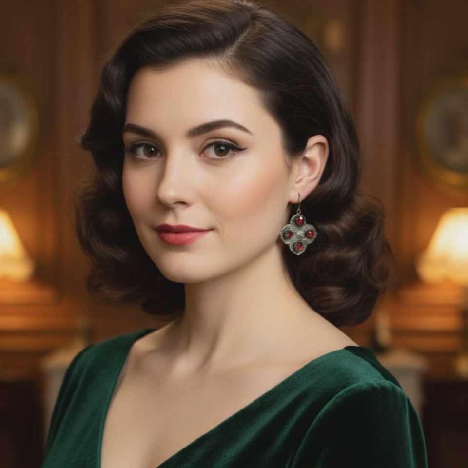 Sterling Silver and Garnet Stained Glass Renaissance Earrings