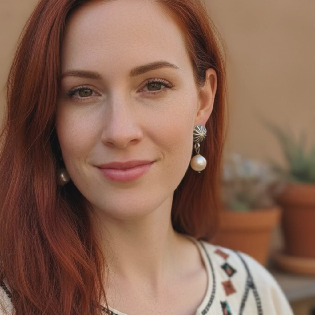 Baroque 11mm Pearl Earrings Sunburst Posts Southwestern Elegance