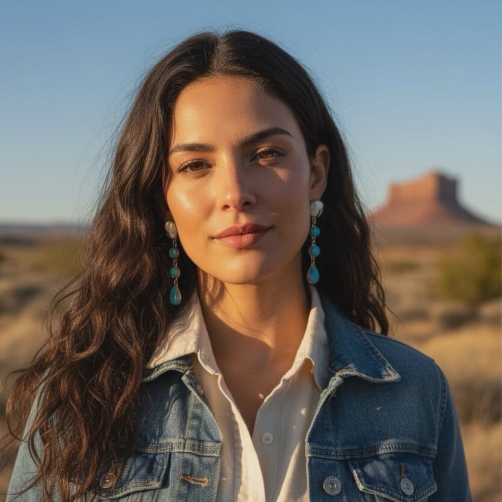 Blue Ridge and White Buffalo Turquoise Earrings Sterling 4 Stone