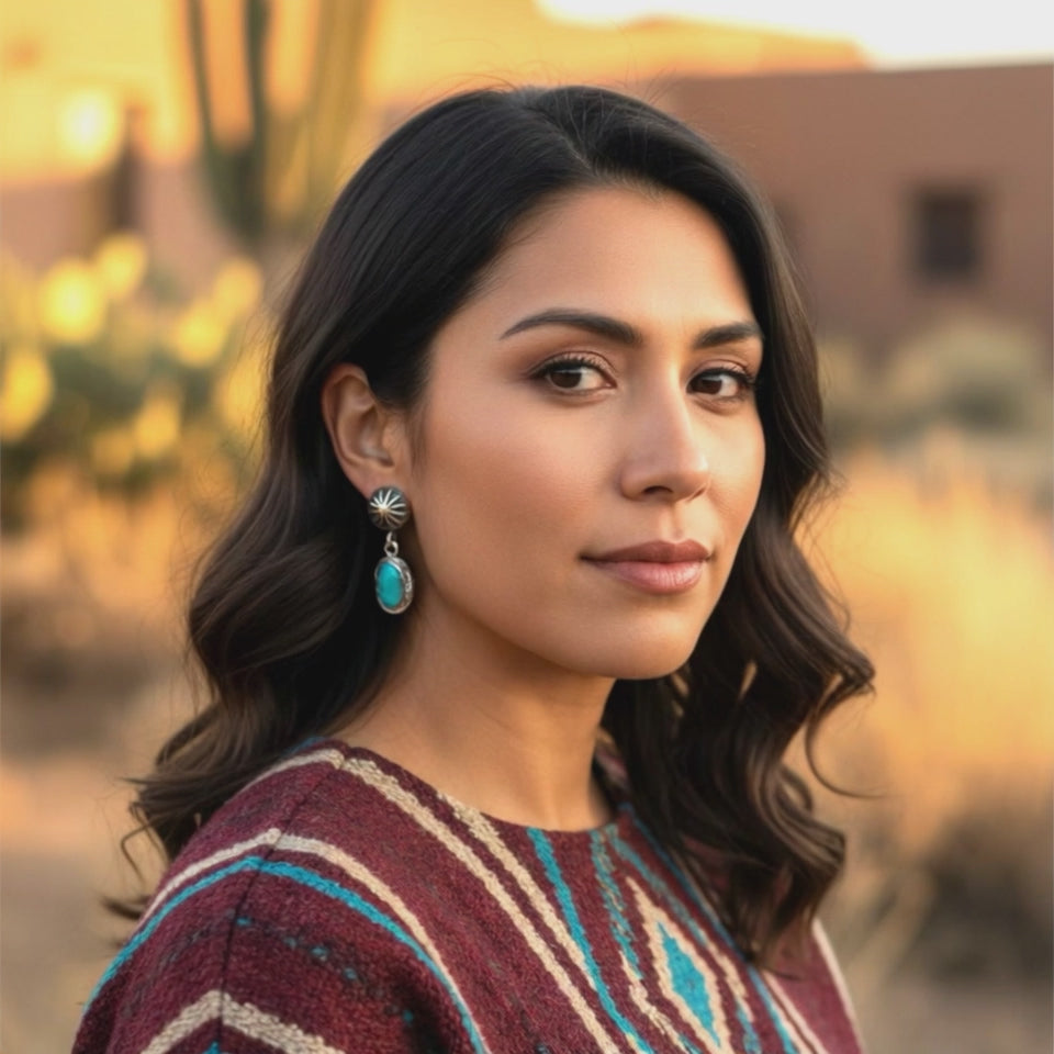 BEAUTIFUL KINGMAN TURQUOISE Earrings Sterling Rustic Boho Chic
