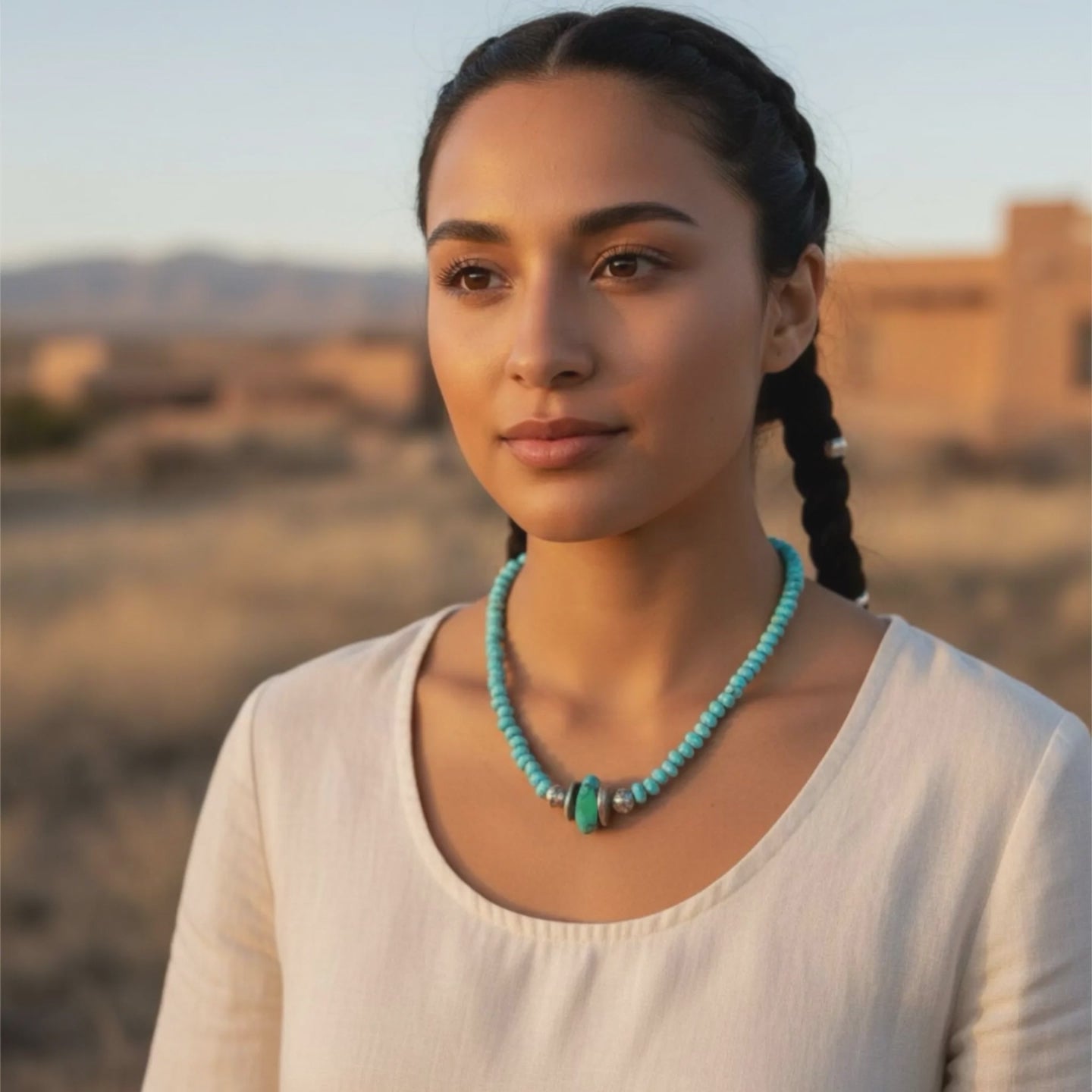 Lone Mountain Turquoise Necklace Sterling Bench Made Beads Southwest Style 21"