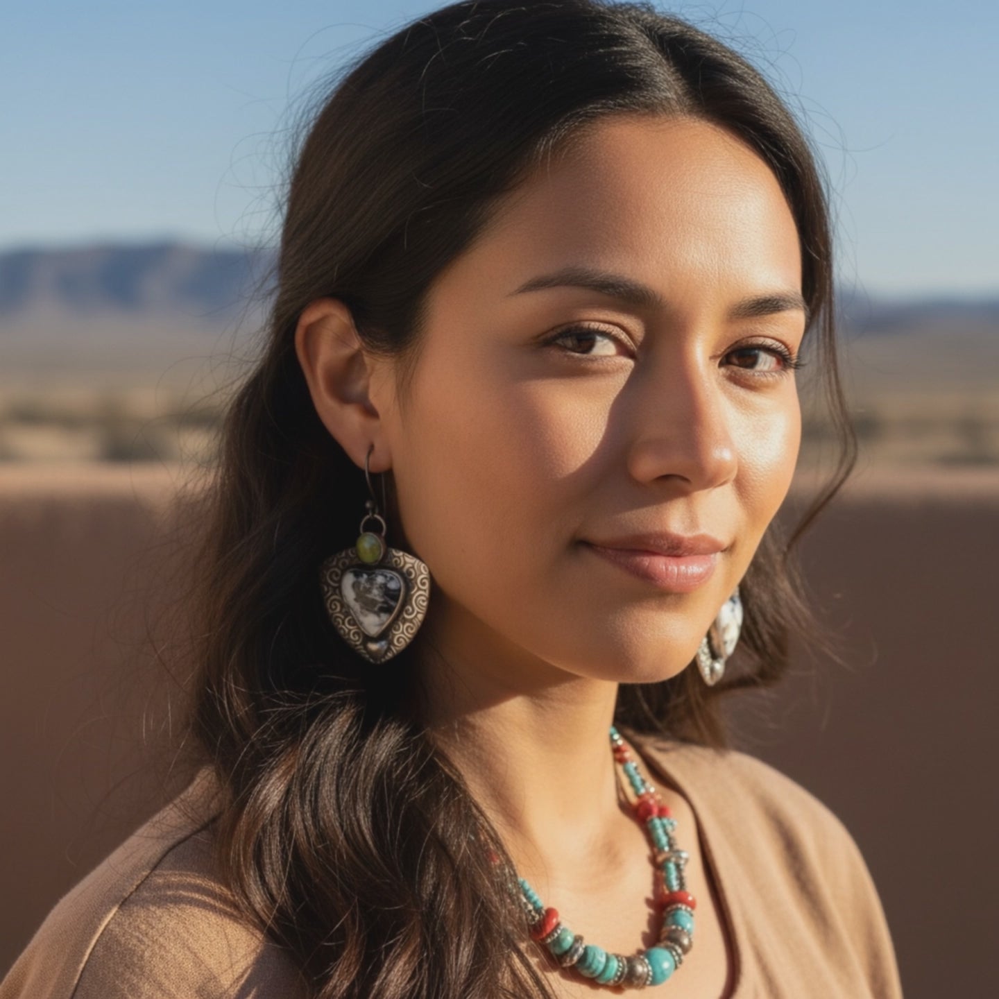 Hearts Sonoran Gold and White Buffalo Turquoise Earrings Sterling
