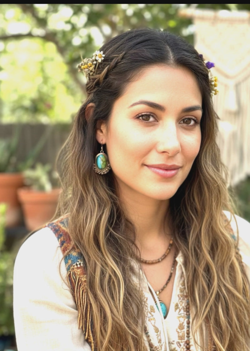 Colorful Kingman Mine Turquoise Earrings Boho Chic Sterling #2