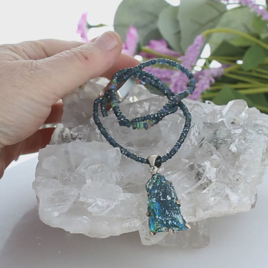 Ancient Roman Glass, Midnight Sapphire And Ethiopian Opal Necklace