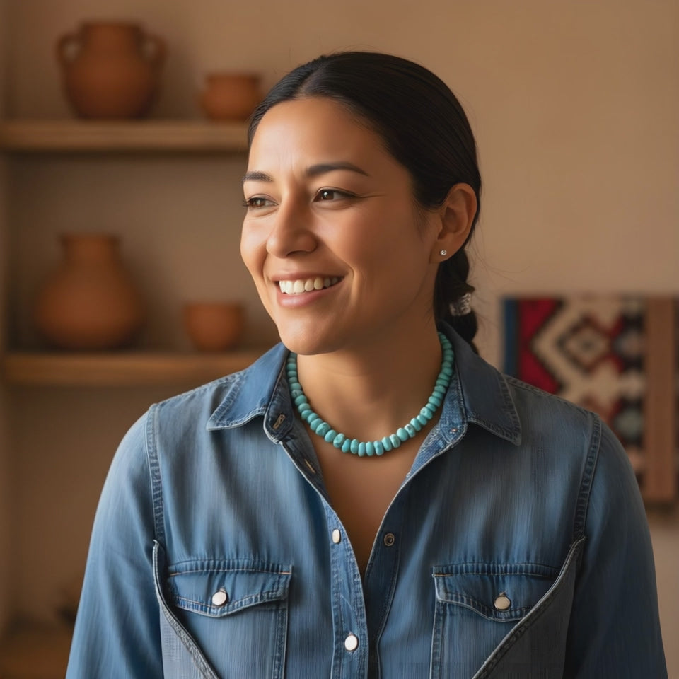White Creek Turquoise Beads Nugget Necklace Sterling Southwest Elegance