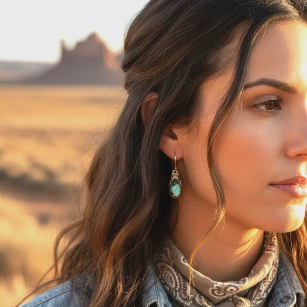LONE MOUNTAIN TURQUOISE Moon Earrings Boho Sterling