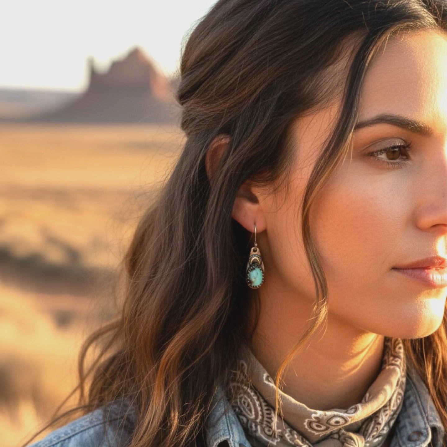 LONE MOUNTAIN TURQUOISE Moon Earrings Boho Sterling