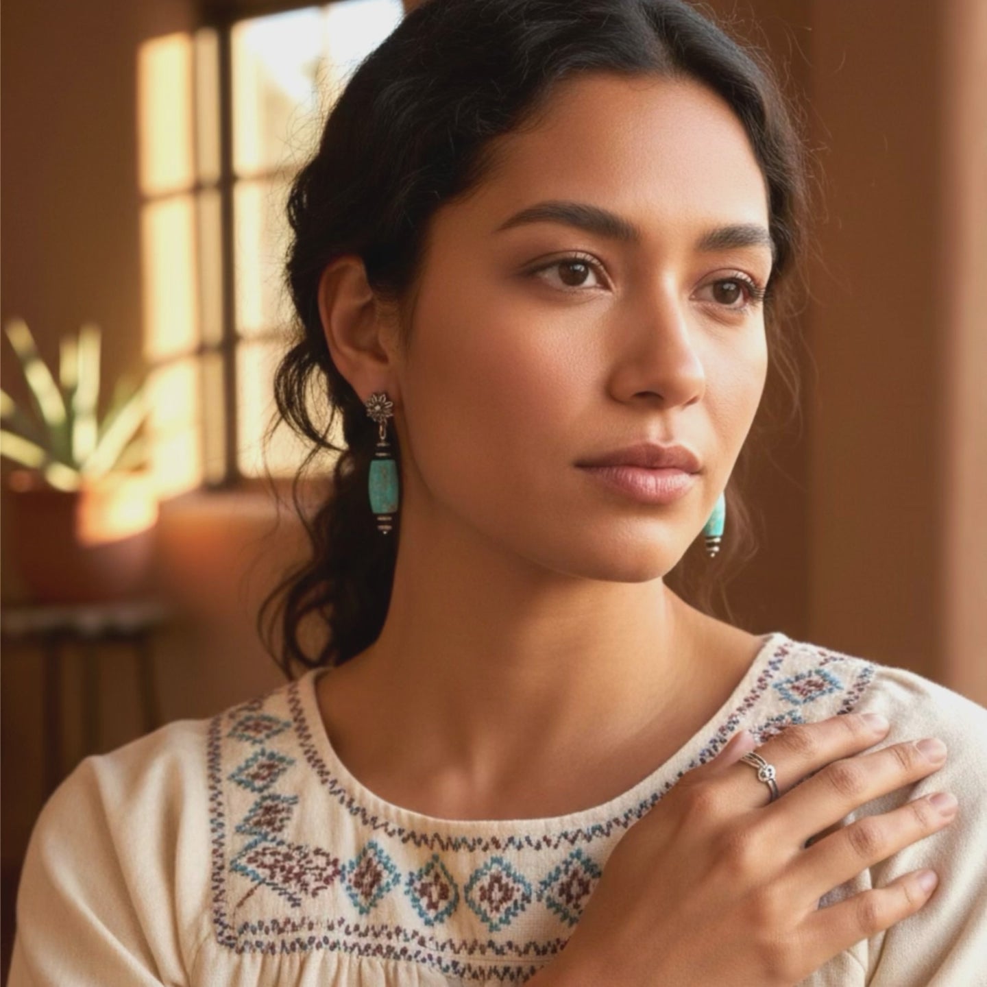 Carico Lake Turquoise Sterling Silver Navajo Pearl Earrings