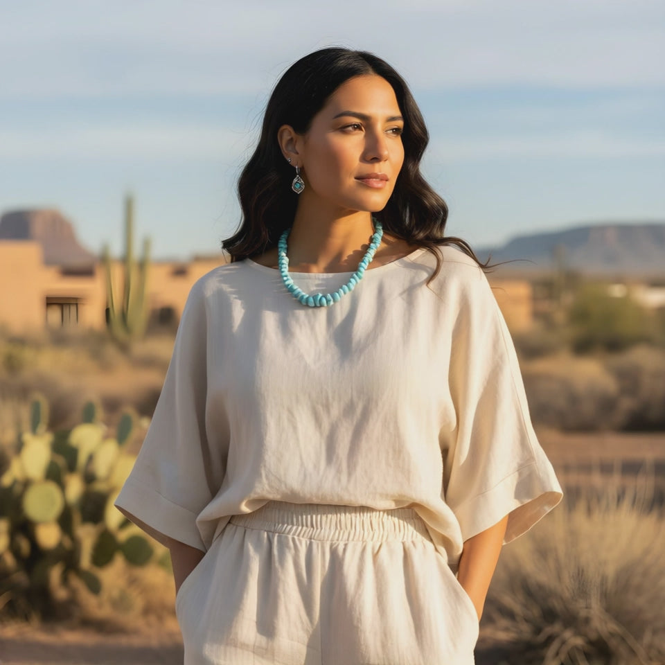 White Creek Turquoise Beads Nugget Necklace Sterling Southwest Elegance