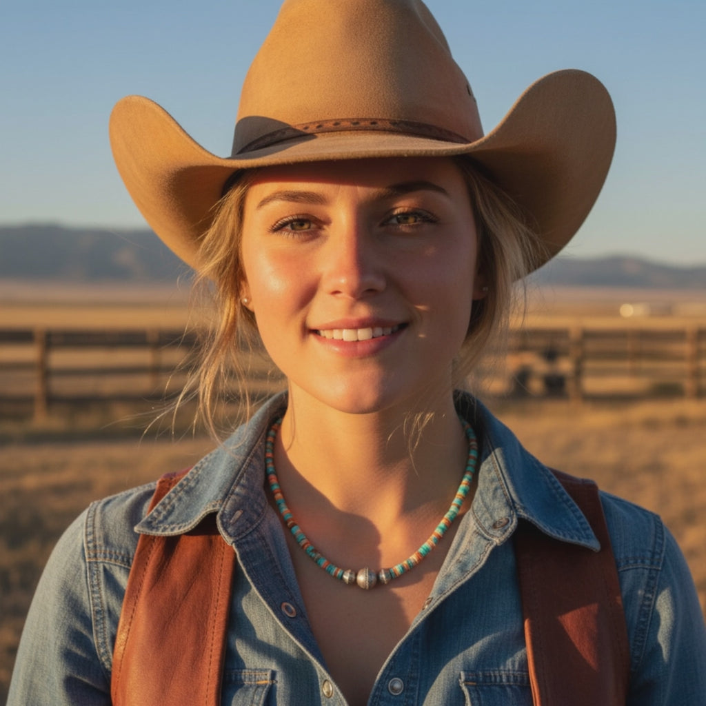 Spiny Oyster Turquoise Necklace Sterling Pueblo Beads 19"