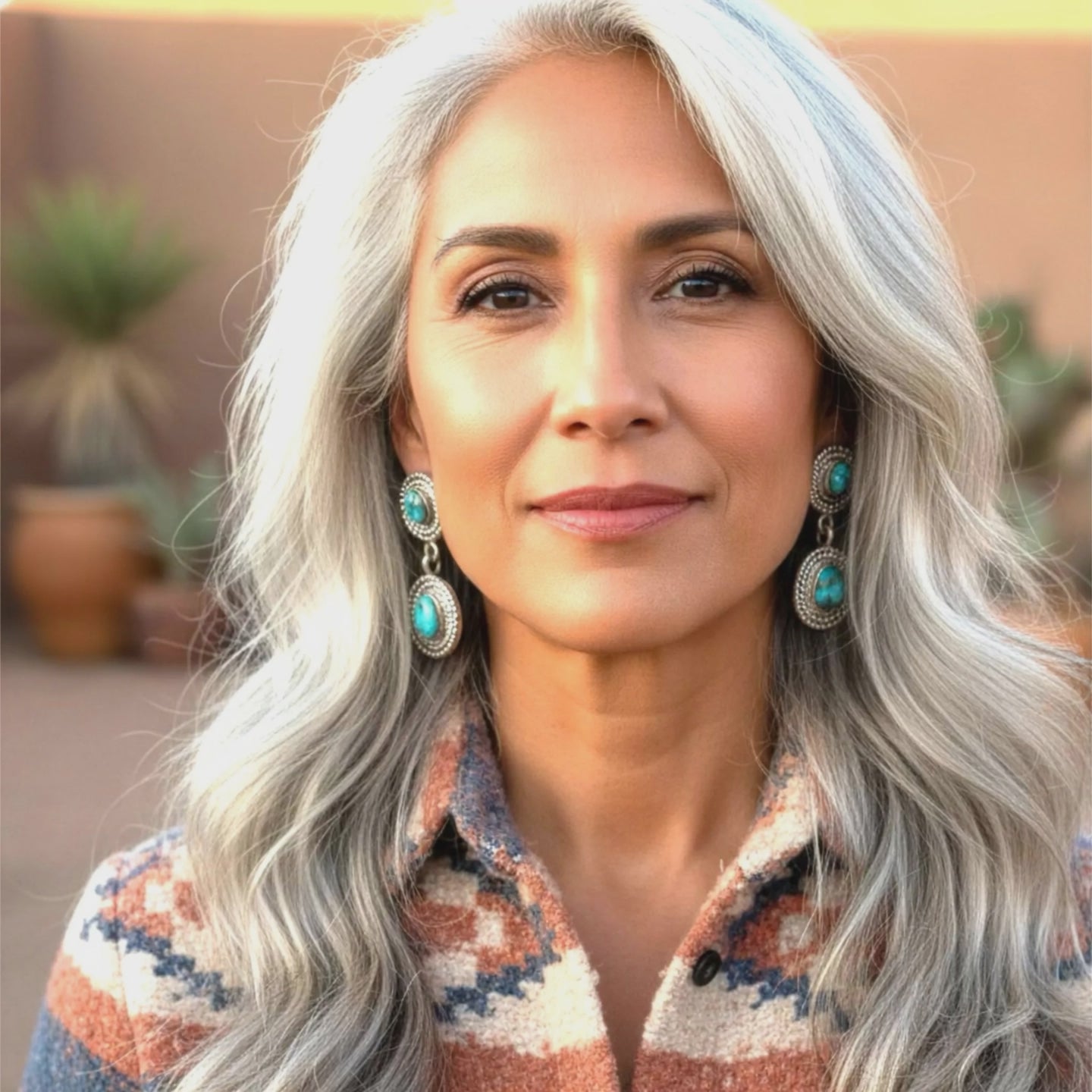 Sierra Nevada Turquoise Earrings Sterling Southwest Design 2 Stone