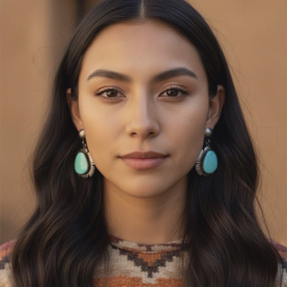 Beautiful Sky Blue Kingman Mine Turquoise Earrings Feathered