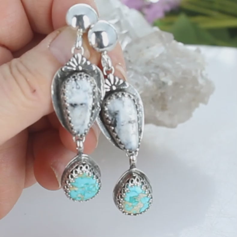 Gorgeous Sonoran Blue and White Buffalo Turquoise Earrings Sterling