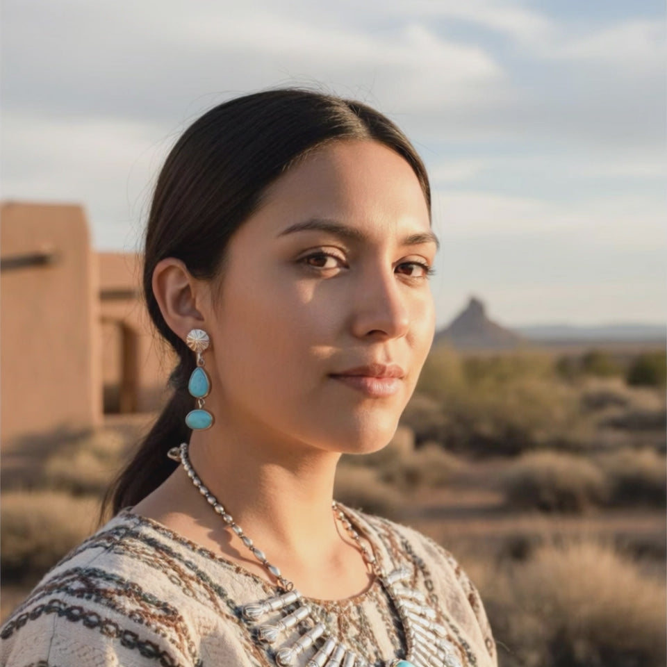 Blue Bird Nevada Turquoise Sterling Earrings 2 Stone Dangles